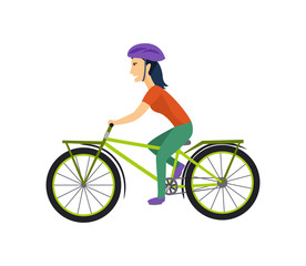Cool vector character design on adult young woman riding bicycles. Stylish short hair female hipsters on bicycle, side view, isolated.