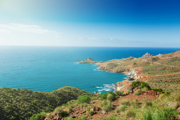 Fototapeta na wymiar Rocky coast of Spain, natural Park of Cabo de Gato