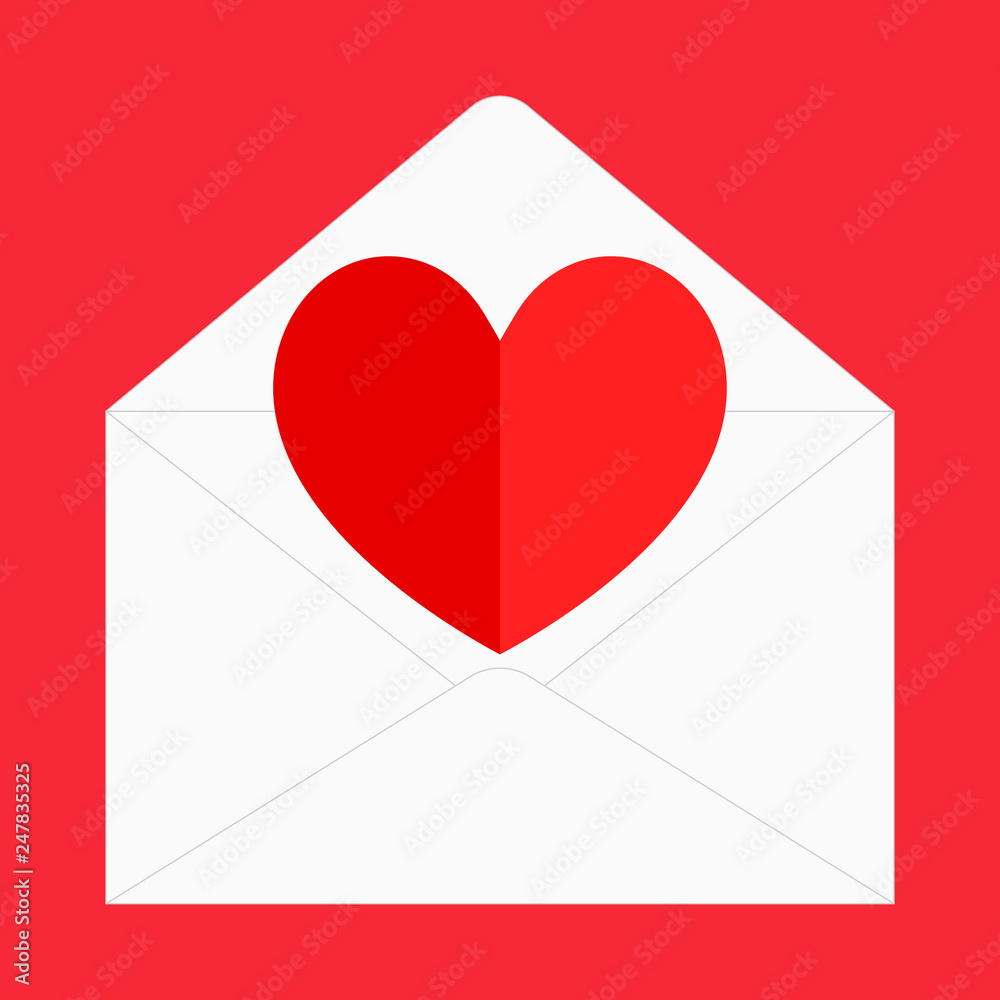 Poster one folding red heart with white envelope for pattern and design