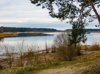 Landscape on the Lielupe River, in early spring in Latvia