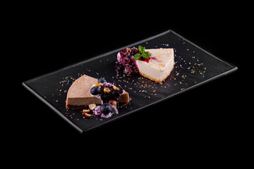 cheesecake with jam, mint and ice cream