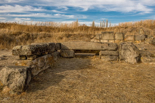 The Lion Gate in the south west of Hattusa at sun rise, also known as Hattusha, is an ancient city located near modern Bogazkale in the Corum Province of Turkey&rsquo;s Black Sea Region.