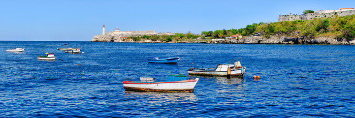 Fototapeta na wymiar The bay of Havana with small fishing boats