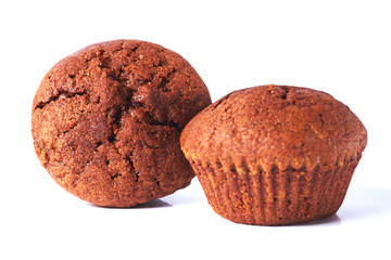 A few dark chocolate dough muffin on isolated on white background.