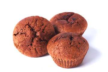 A few dark chocolate dough muffin on isolated on white background.