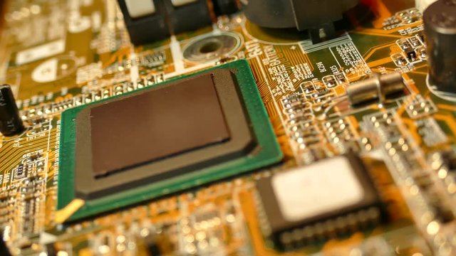 Computer board. Electronics Controller Board Technologies of the future. Motherboard with capacitors and processors.