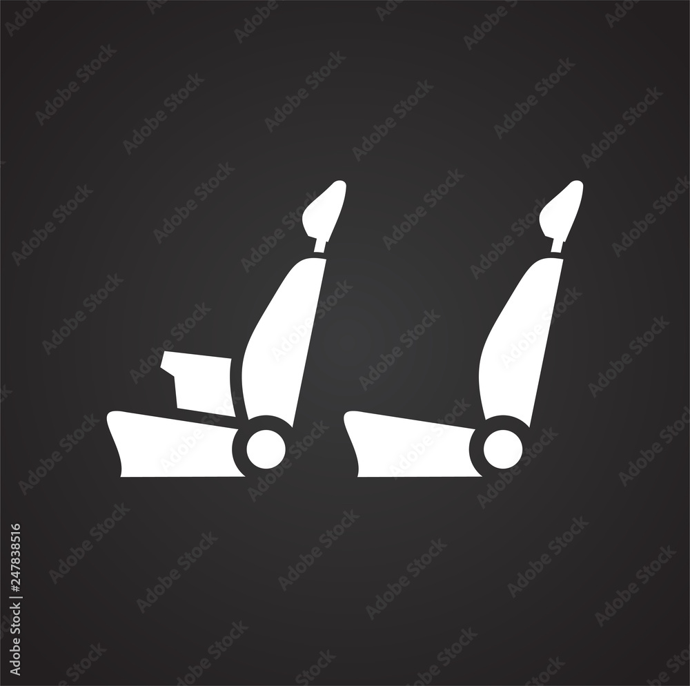 Poster car seats icon on black background for graphic and web design, modern simple vector sign. internet c
