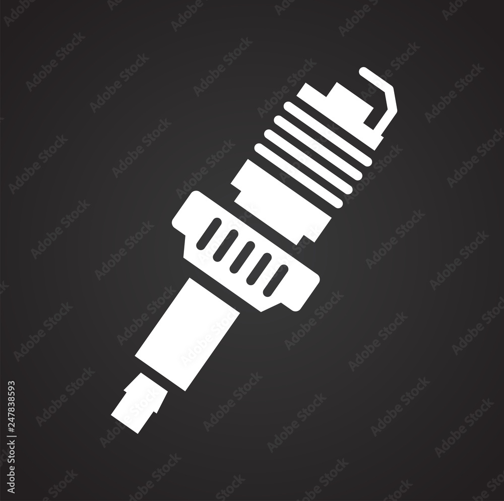 Poster car spark plug icon on black background for graphic and web design, modern simple vector sign. inter