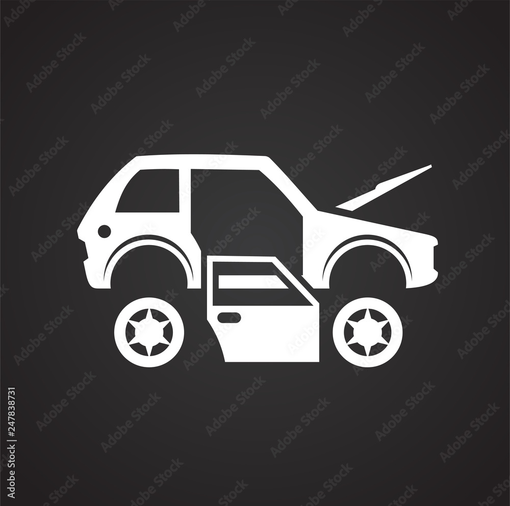 Poster car breakdown icon on black background for graphic and web design, modern simple vector sign. intern
