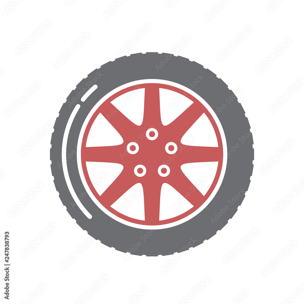 Poster car wheel icon on white background for graphic and web design, modern simple vector sign. internet c