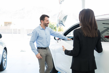 Happy To See Desired Car Model In Showroom