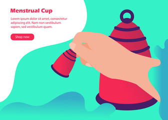Banner with menstrual cups in flat style