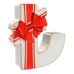 Lira symbol from gift box with red ribbon bow, 3D rendering