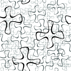 Obraz premium Abstract Seamless Black and White Geometric Pattern with Jigsaw Puzzles. Polygonal Optical Psychedelic Illusion. Interlaced Texture.