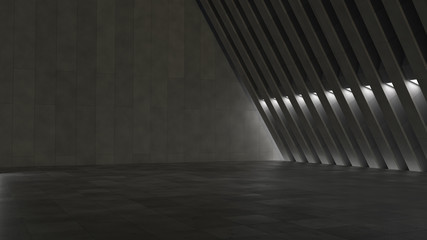 Empty dark abstract modern concrete interior. 3D illustration. 3D rendering.