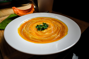 Pumpkin Hokkaido soup in a bowl