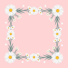Obraz premium Floral greeting card and invitation template for wedding or birthday anniversary, Vector square shape of text box label and frame, Chamomile flowers wreath ivy style with branch and leaves.
