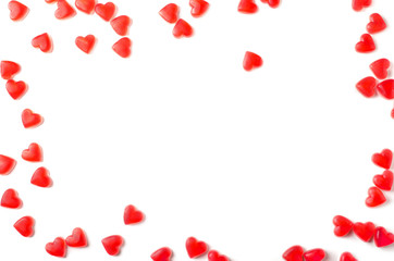 Red jelly in the form of hearts sweets top view
