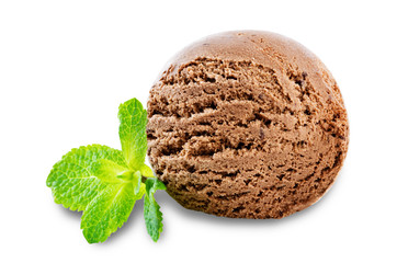 Chocolate ice cream on a white background