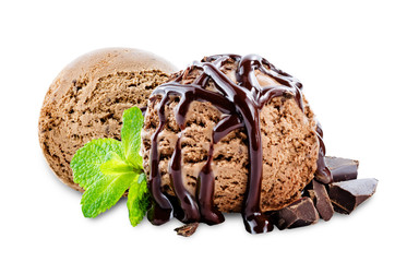 Chocolate ice cream on a white background