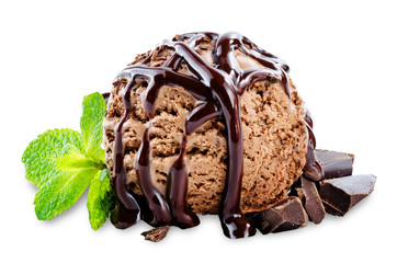 Chocolate ice cream on a white background