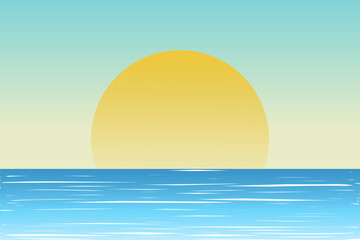 Tropical landscape. Sea landscape. Summer background. Palm trees silhouette. Vector illustration