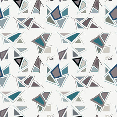 Seamless vector pattern, lined blue pastel asymmetric geometric background with lines, rectangles, triangle. Print for decor, wallpaper, packaging, wrapping, fabric. Triangular graphic abstract design
