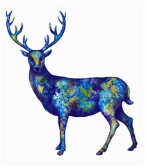 Isolated drawing - deer covered with colorful abstract spots