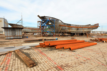 ship in building in a shipyard, Tangshan City, Hebei, China