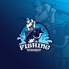 fishing vector mascot logo design with modern illustration concept style for badge, emblem and tshirt printing. fishing illustration for logo.