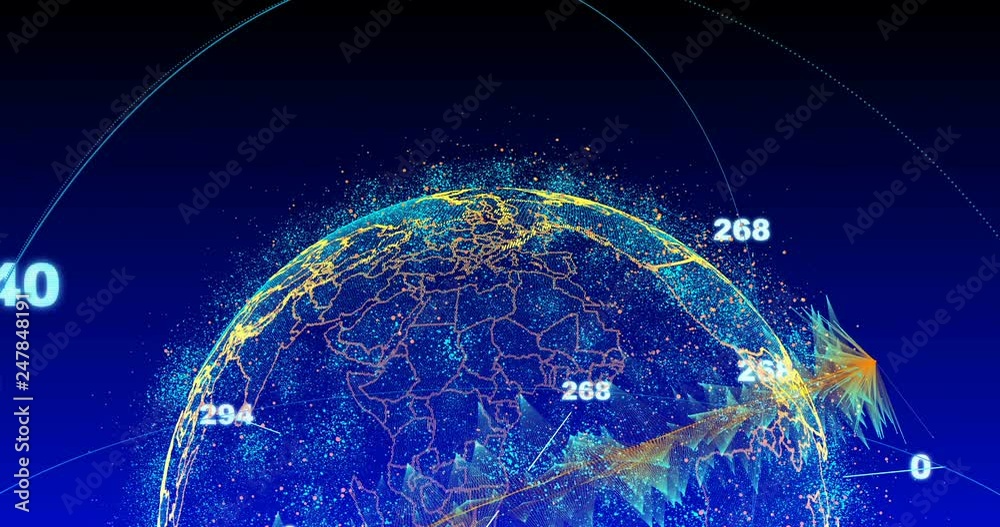 Poster abstract globe with particles and plexus structure. digital technology planet with continent forming
