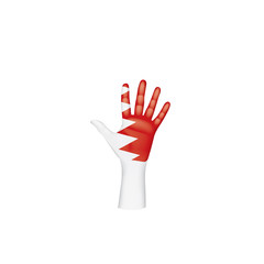 Bahrain flag and hand on white background. Vector illustration