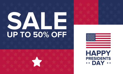 Happy Presidents day in United States. Washington's Birthday. Shopping sale banner, poster or background. Traditional federal holiday in America. Celebrated in February. 