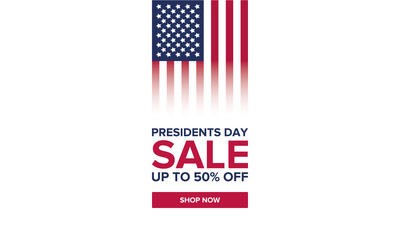 Happy Presidents day in United States. Washington's Birthday. Shopping sale banner, poster or background. Traditional federal holiday in America. Celebrated in February. 