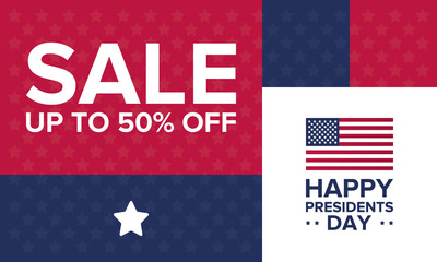 Happy Presidents day in United States. Washington's Birthday. Shopping sale banner, poster or background. Traditional federal holiday in America. Celebrated in February. 