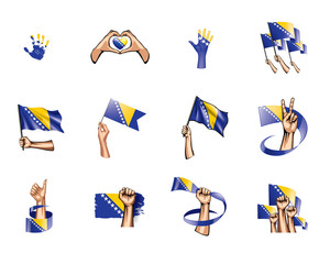 Fototapeta premium Bosnia and Herzegovina flag and hand on white background. Vector illustration