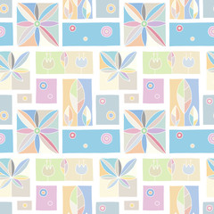 Seamless vector retro decorative pink hand drawn pattern with geometrical motifs, flowers, leaves. Graphic vintage design. Print for wrapping, wallpaper, surface, packaging, fabric, textile