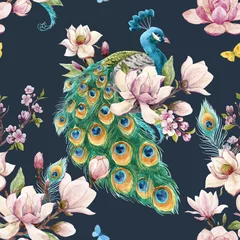 Wallpaper murals Peacock Watercolor peacock vector pattern