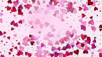 Realistic Hearts Vector Confetti. Valentines Day Tender Pattern. Elegant Gift, Birthday Card, Poster Background Valentines Day Decoration with Falling Down Hearts Confetti. Beautiful Pink Scatter