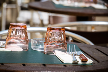 Two empty glass on the table in a cafe.