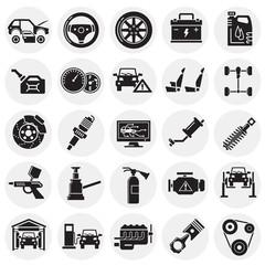 Car service icons set on circles background for graphic and web design, Modern simple vector sign. Internet concept. Trendy symbol for website design web button or mobile app
