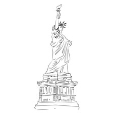 Vector illustration of Statue of Liberty in New York. American symbol. Drawing style. USA landmark. Hand drawn picture
