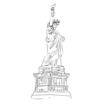 Vector illustration of Statue of Liberty in New York. American symbol. Drawing style. USA landmark. Hand drawn picture