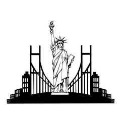 New York landmark. American symbol. Statue of Liberty demonstrates Independence. Black and white vector illustration. USA logo design