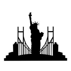 New York city skyline. Black and white picture. Vector illustration. Dark silhouette. Image for your design. High detail picture