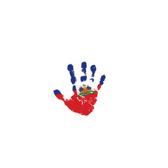 Haiti flag and hand on white background. Vector illustration