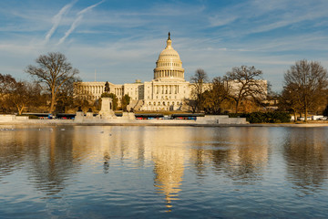 Washington DC Capitol, with beautiful blue sky and clouds in winter