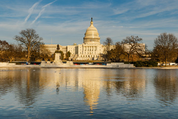 Fototapeta premium Washington DC Capitol, with beautiful blue sky and clouds in winter