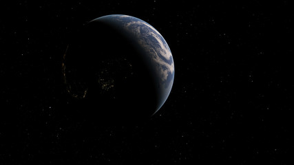 Exoplanet 3D illustrationPlanet Earth blue against the background of the galaxy and the black starry sky (Elements of this image furnished by NASA)