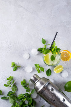 Ingredients for Mojito Cocktails or other drinks on a gray concrete background